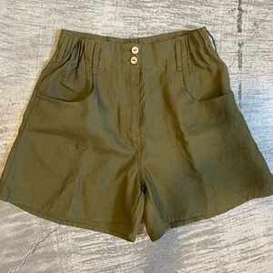 notPERFECTLINEN Loden Green Soller Linen Shorts S/M New
